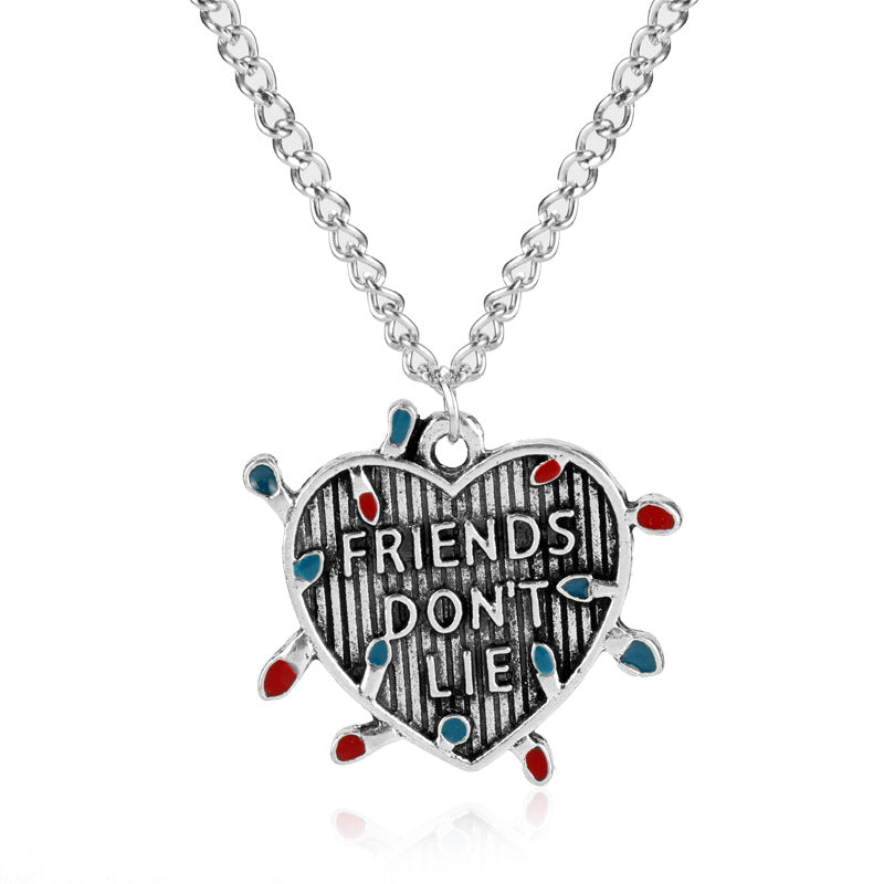 Stranger Things Friends Don't Lie Love Peach Heart Pendant Necklace