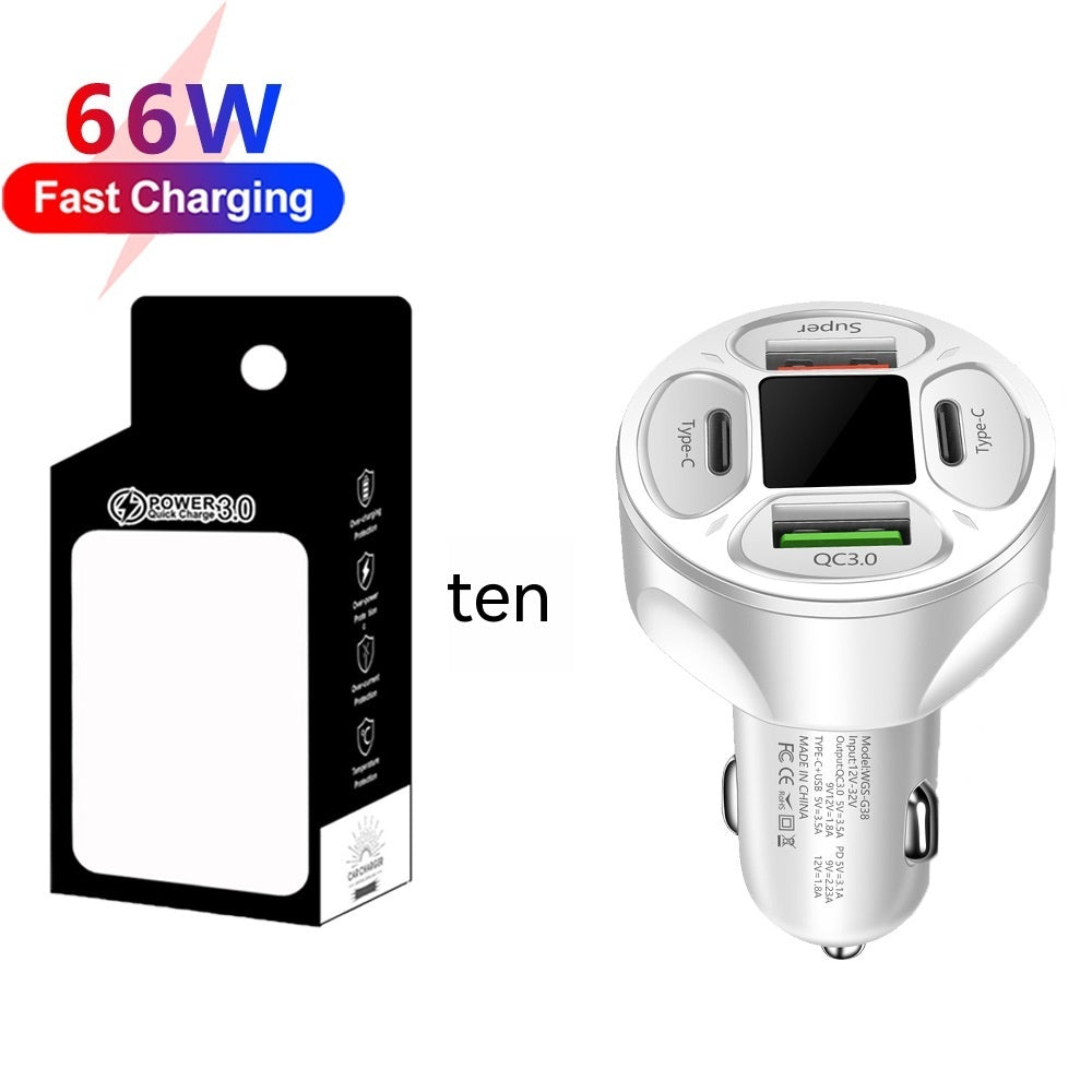 66W 2USB 2Type-c Digital Display Car Charger Support Super Fast Charge